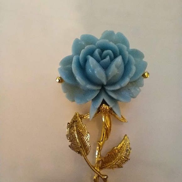 Gerry's Blue Rose Gold Brooch, Vintage - Picture 4 of 6